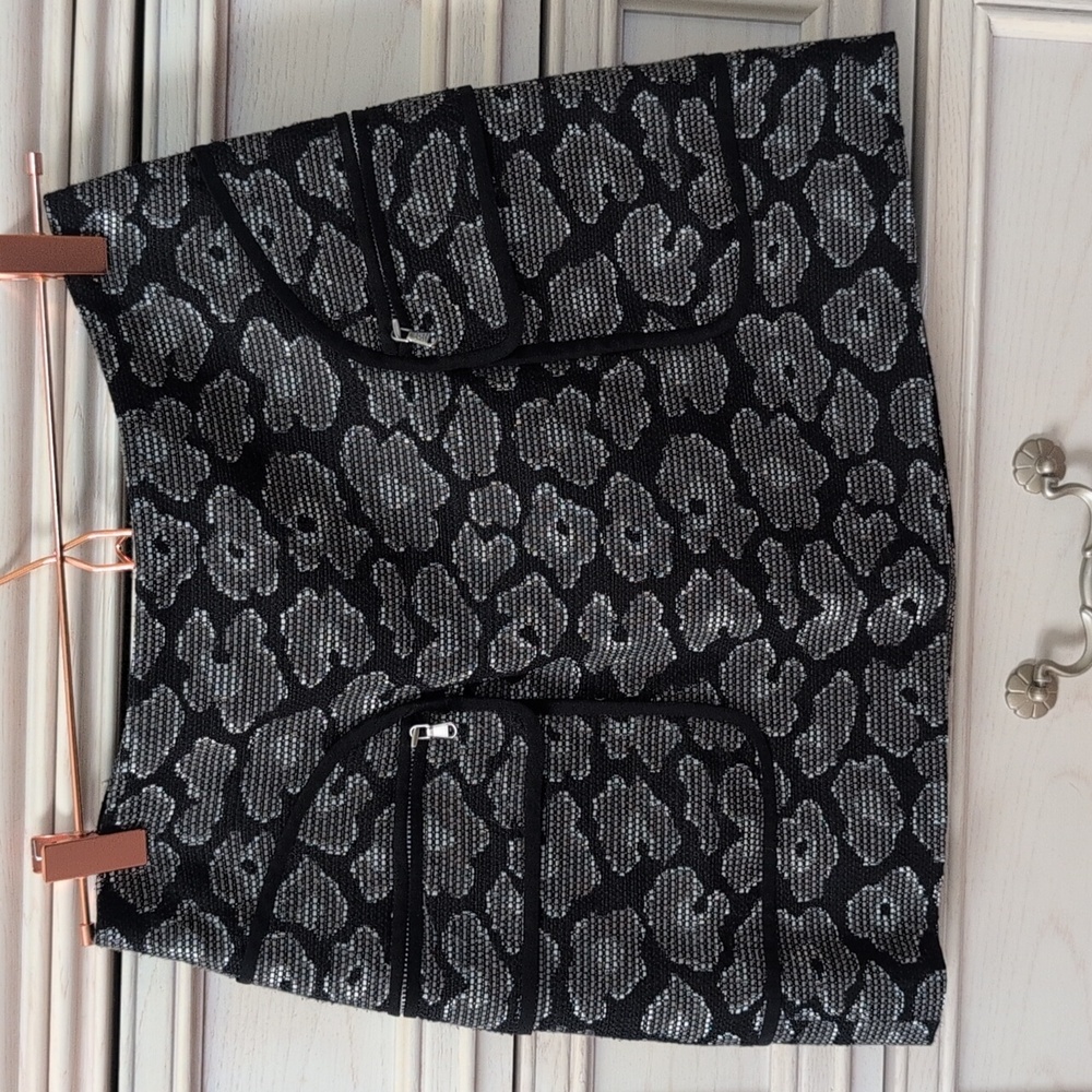 Black And Grey Floral Mini Skirt